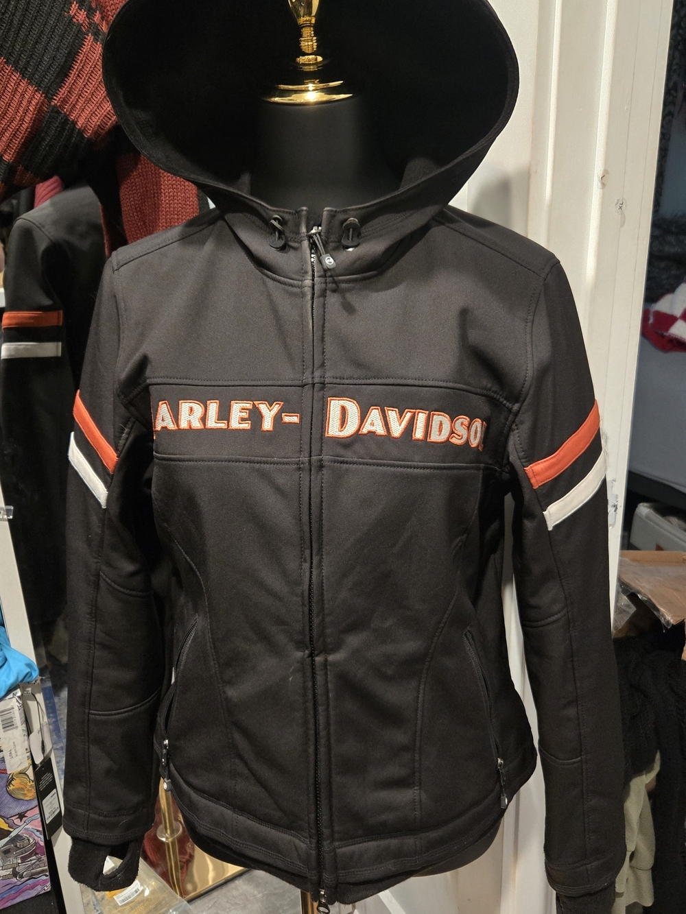 Harley-Davidson Women's Black Hooded Jacket with Orange & White Accents